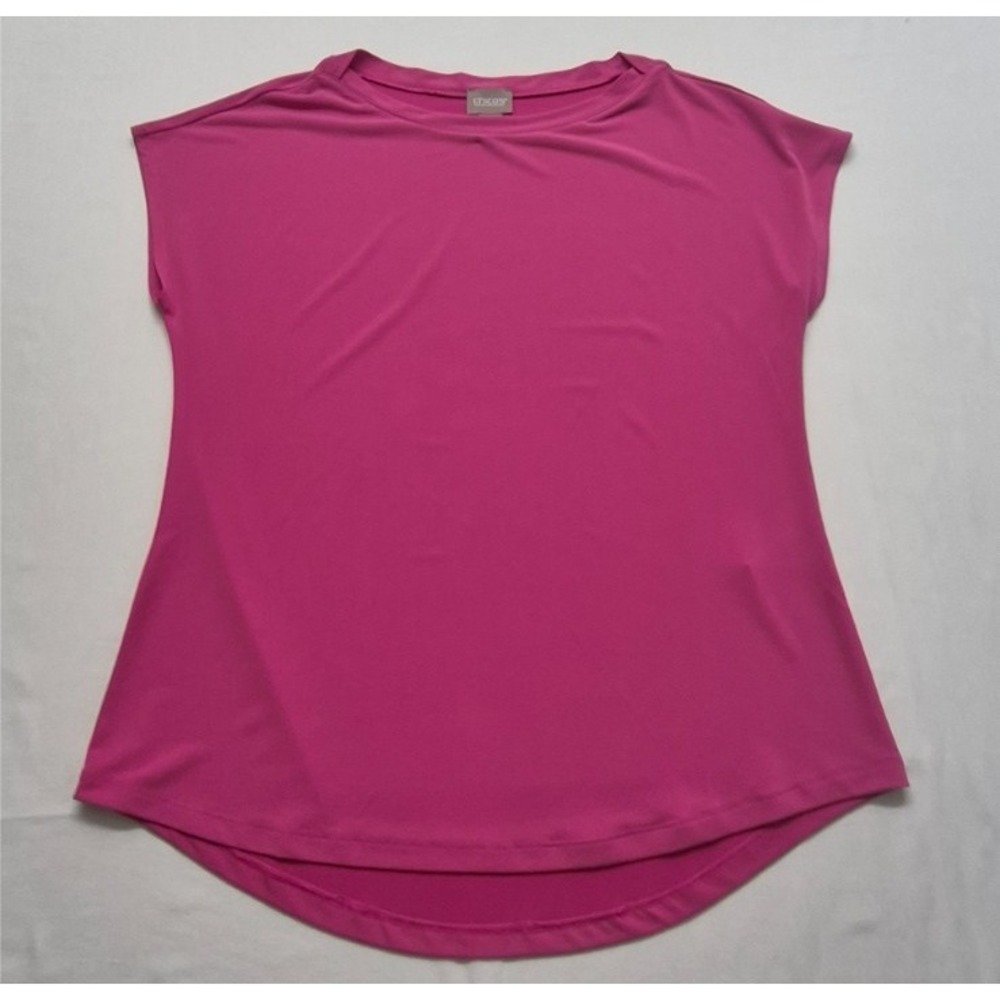 Chicos women's pink pullover‎ top sz. 1 cap sleeves rounded hem stretch casual